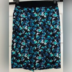 Blue and Black Floral Pencil Skirt